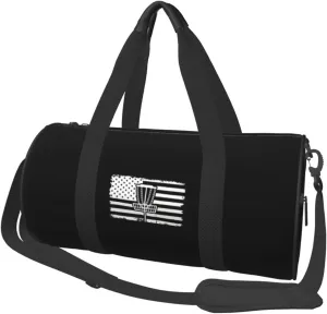 Disc Golf Vintage USA Flag Convertible Garment Bag with Shoulder Strap, Carry on Garment Duffel Bag for Men Women - Rolling Foldable for Travel Luggage Bags (Black)