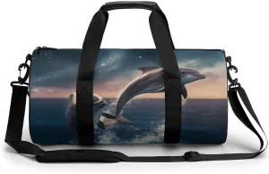 Dolphins Jump Gym Bag Travel Waterproof Duffel Bag Carryon Overnight Bags Tote Bags for Sports