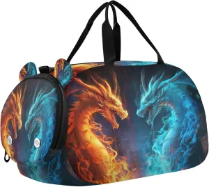 Dragon Kids Overnight Sports Duffel Bags with Shoe Compartment & Wet Pocket Travel Sport Gym Bag for Girls Boys