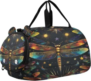 Dragonflies Kids Overnight Sports Duffel Bags with Shoe Compartment & Wet Pocket Travel Sport Gym Bag for Girls Boys