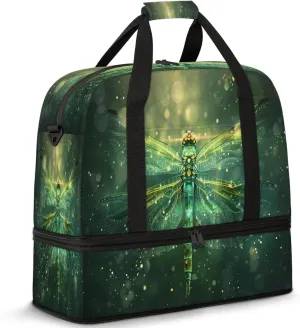 Dragonfly Animal GreenTravel Duffel Bags for Women & Men Large Sports Gym Bags Foldie Weekender Overnight Bag Carry On Tote Bag With Shoe Compartment Personal Item Bag for Travel Sports Gym