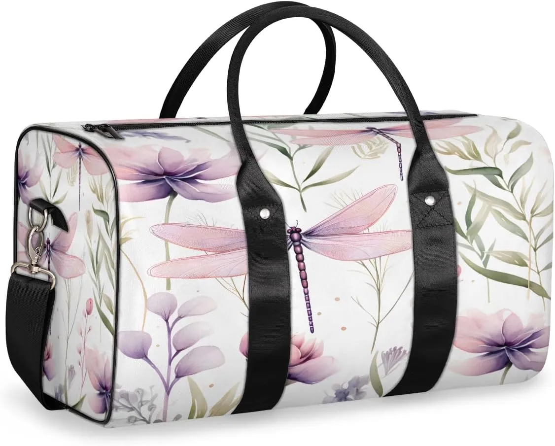 Dragonfly Travel Duffle Bag, Sports Gym Bags for Women Men, Carry On Weekender Overnight Workout Airplane Trips Bag