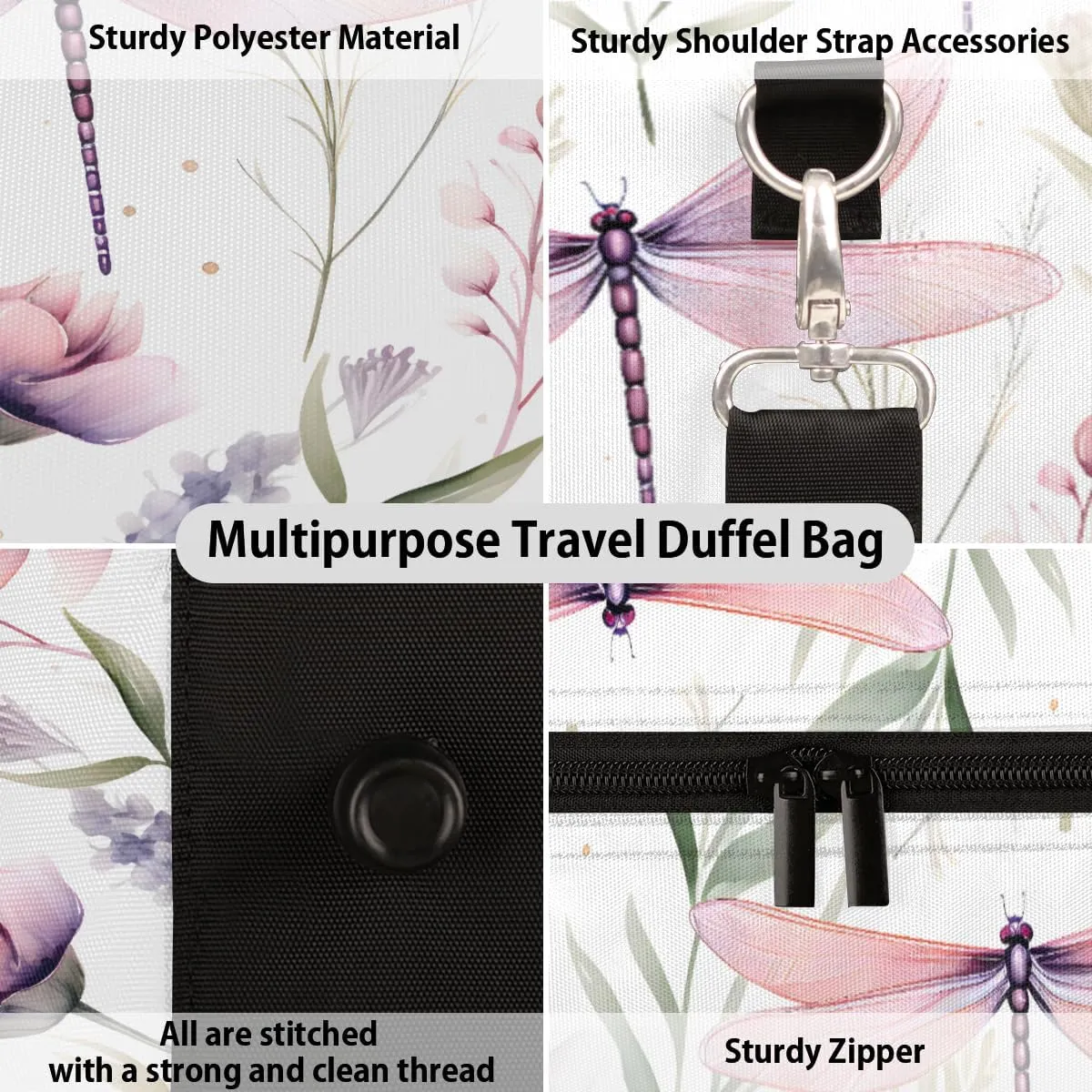 Dragonfly Travel Duffle Bag, Sports Gym Bags for Women Men, Carry On Weekender Overnight Workout Airplane Trips Bag