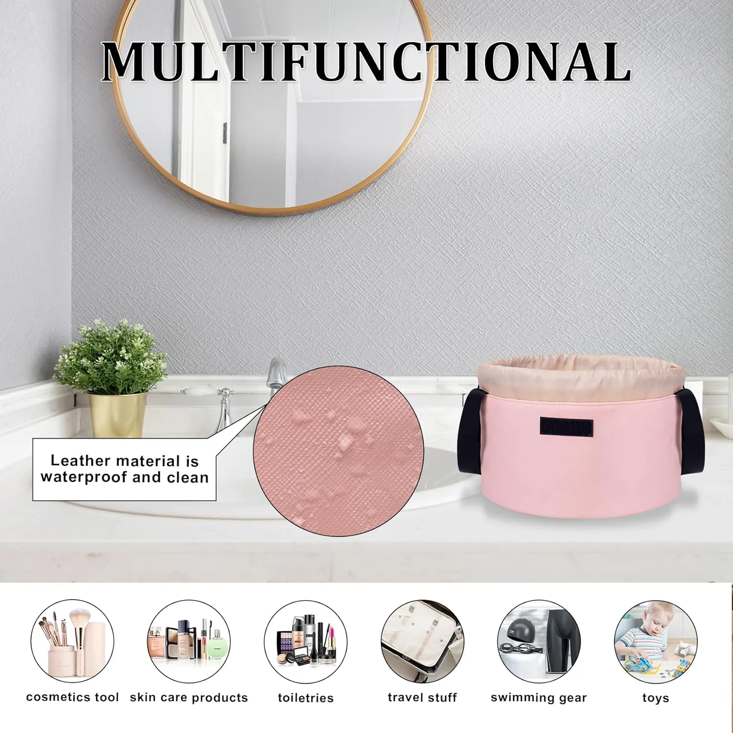 Drawstring Makeup Organizer,Lay Barrel Makeup Bag Cosmetic Bag Toiletry Bag for Travel,Portable Waterproof Make Up Bags for Women Brush Toiletries Accessories (Pink, Large)