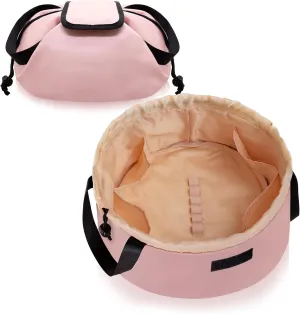 Drawstring Makeup Organizer,Lay Barrel Makeup Bag Cosmetic Bag Toiletry Bag for Travel,Portable Waterproof Make Up Bags for Women Brush Toiletries Accessories (Pink, Large)