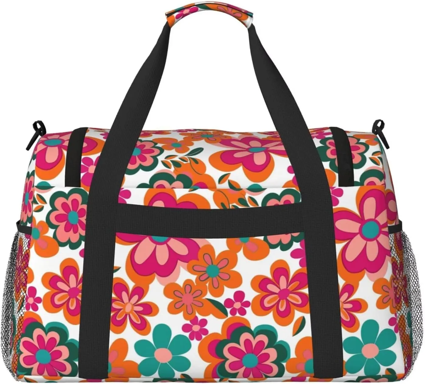 Duffel Tote Bag Pink Flower Waterproof Shoulder Weekender Bag For Women and Men Daisy Floral Wildflower Cute Swim Sports Travel Gym Bag，Foldable Travel Bag Lightweight and Easy Carry