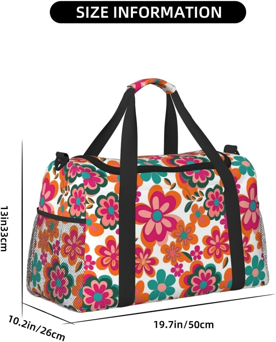 Duffel Tote Bag Pink Flower Waterproof Shoulder Weekender Bag For Women and Men Daisy Floral Wildflower Cute Swim Sports Travel Gym Bag，Foldable Travel Bag Lightweight and Easy Carry