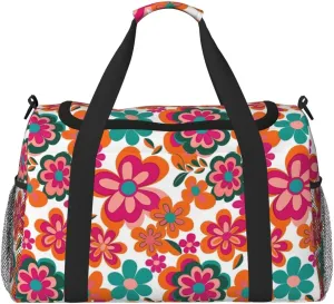 Duffel Tote Bag Pink Flower Waterproof Shoulder Weekender Bag For Women and Men Daisy Floral Wildflower Cute Swim Sports Travel Gym Bag，Foldable Travel Bag Lightweight and Easy Carry