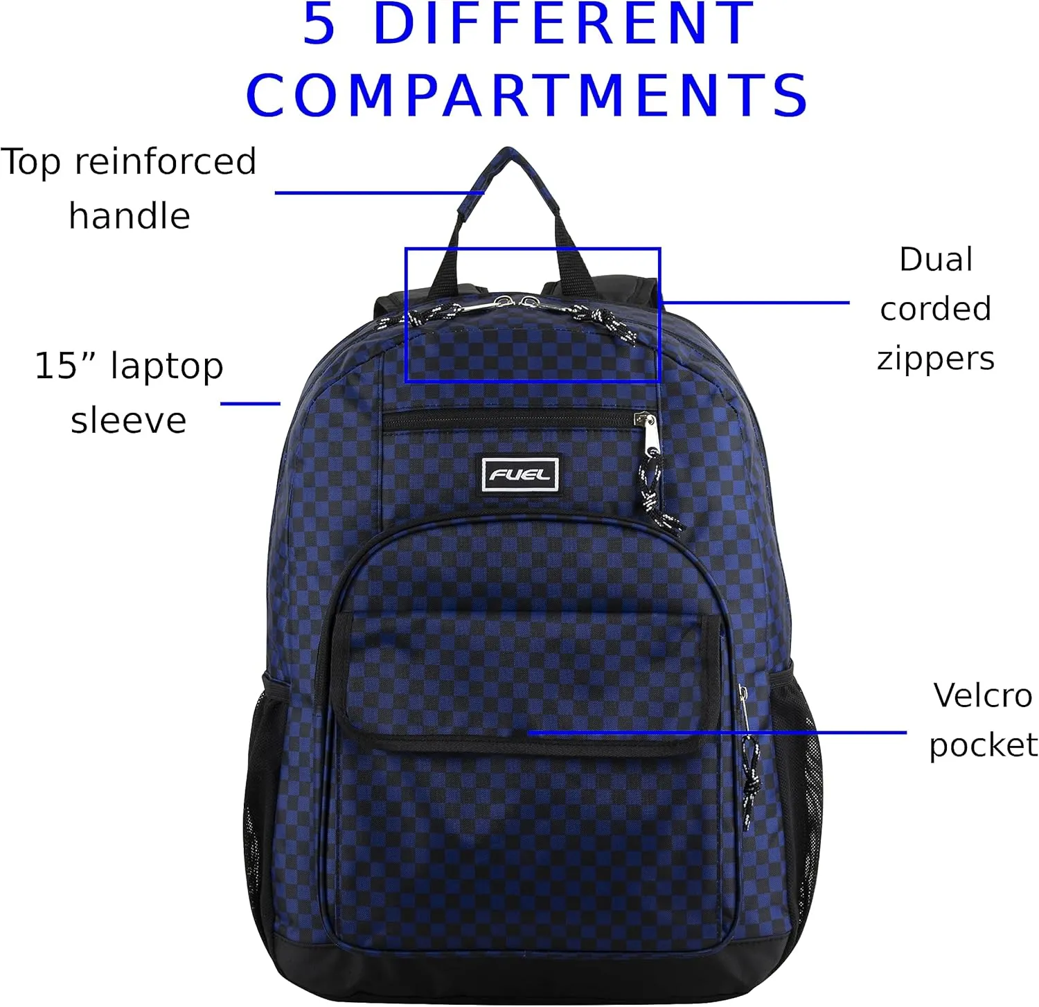 Eastsport Travel Laptop Backpack, Business Water Resistant Slim Sturdy Laptops Backpack College Work Computer Bag Unisex Fits 15" Notebook, Blue Checkerboard