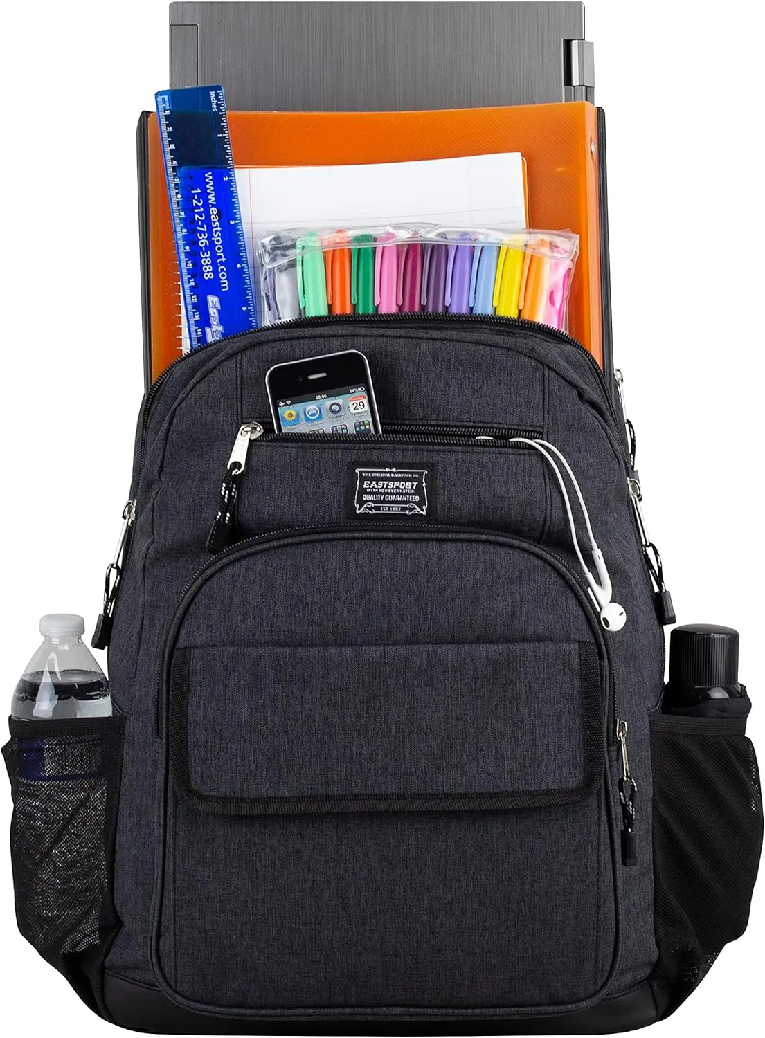 Eastsport Travel Laptop Backpack, Business Water Resistant Slim Sturdy Laptops Backpack College Work Computer Bag Unisex Fits 15" Notebook, Dark Grey Chambray