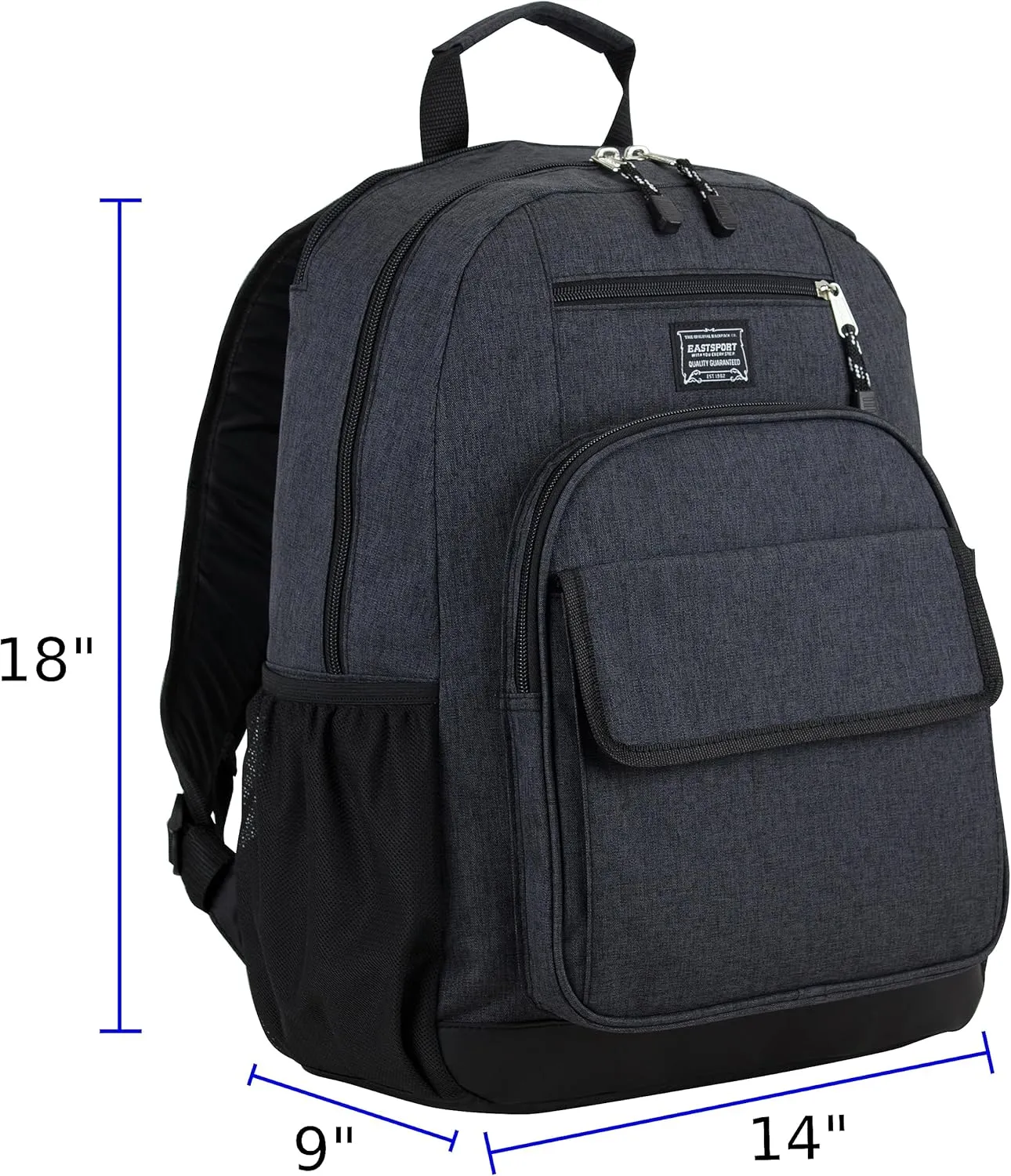 Eastsport Travel Laptop Backpack, Business Water Resistant Slim Sturdy Laptops Backpack College Work Computer Bag Unisex Fits 15" Notebook, Dark Grey Chambray