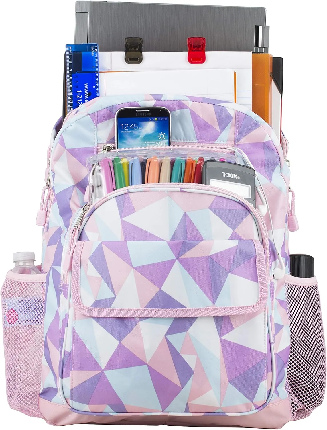 Eastsport Travel Laptop Backpack, Business Water Resistant Slim Sturdy Laptops Backpack College Work Computer Bag Unisex Fits 15" Notebook, Rose Sand Crystal Clear Geo Print