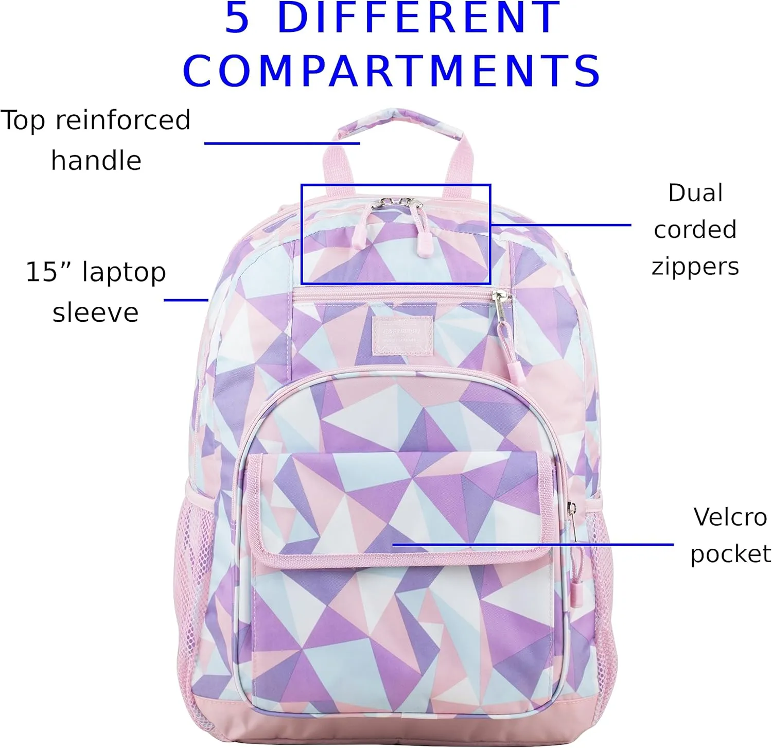 Eastsport Travel Laptop Backpack, Business Water Resistant Slim Sturdy Laptops Backpack College Work Computer Bag Unisex Fits 15" Notebook, Rose Sand Crystal Clear Geo Print