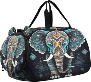 Elephant Kids Overnight Sports Duffel Bags with Shoe Compartment & Wet Pocket Travel Sport Gym Bag for Girls Boys