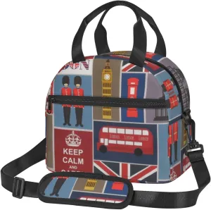 England Symbols Print Lunch Bag Adult Lunch Box for Women and Men with Adjustable Shoulder Adult Tote Bags