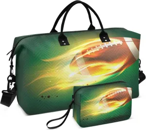 Exnundod Women Weekender Bags Old Classic Leather Rugby Ball Travel Duffel Bags Carry On Overnight Bag Fire Flame Large Hospital Tote Luggage