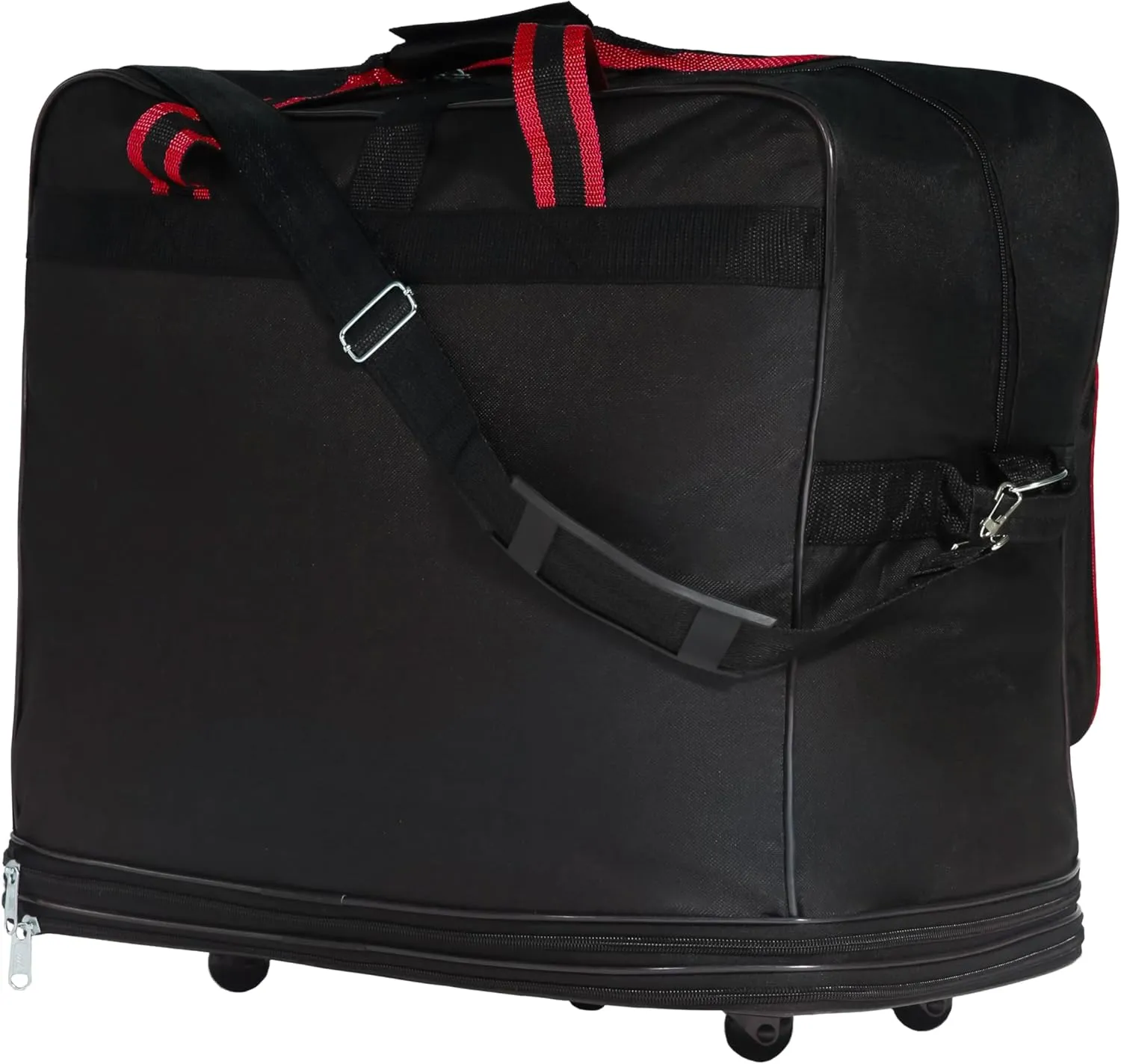 Expandable Lightweight Duffle Bag (40"") Rolling wheeled Spinner Suitcase Luggage for Travel and Storage (Red Trim), BLK1PK40