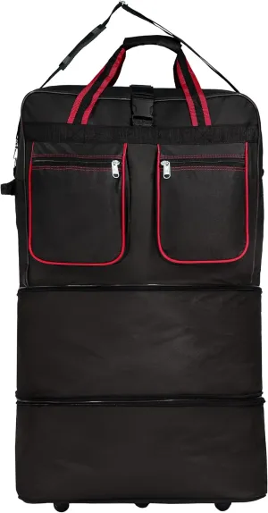 Expandable Lightweight Duffle Bag (40"") Rolling wheeled Spinner Suitcase Luggage for Travel and Storage (Red Trim), BLK1PK40