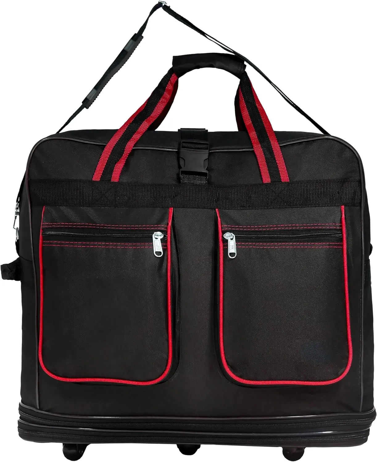Expandable Lightweight Duffle Bag (40"") Rolling wheeled Spinner Suitcase Luggage for Travel and Storage (Red Trim), BLK1PK40