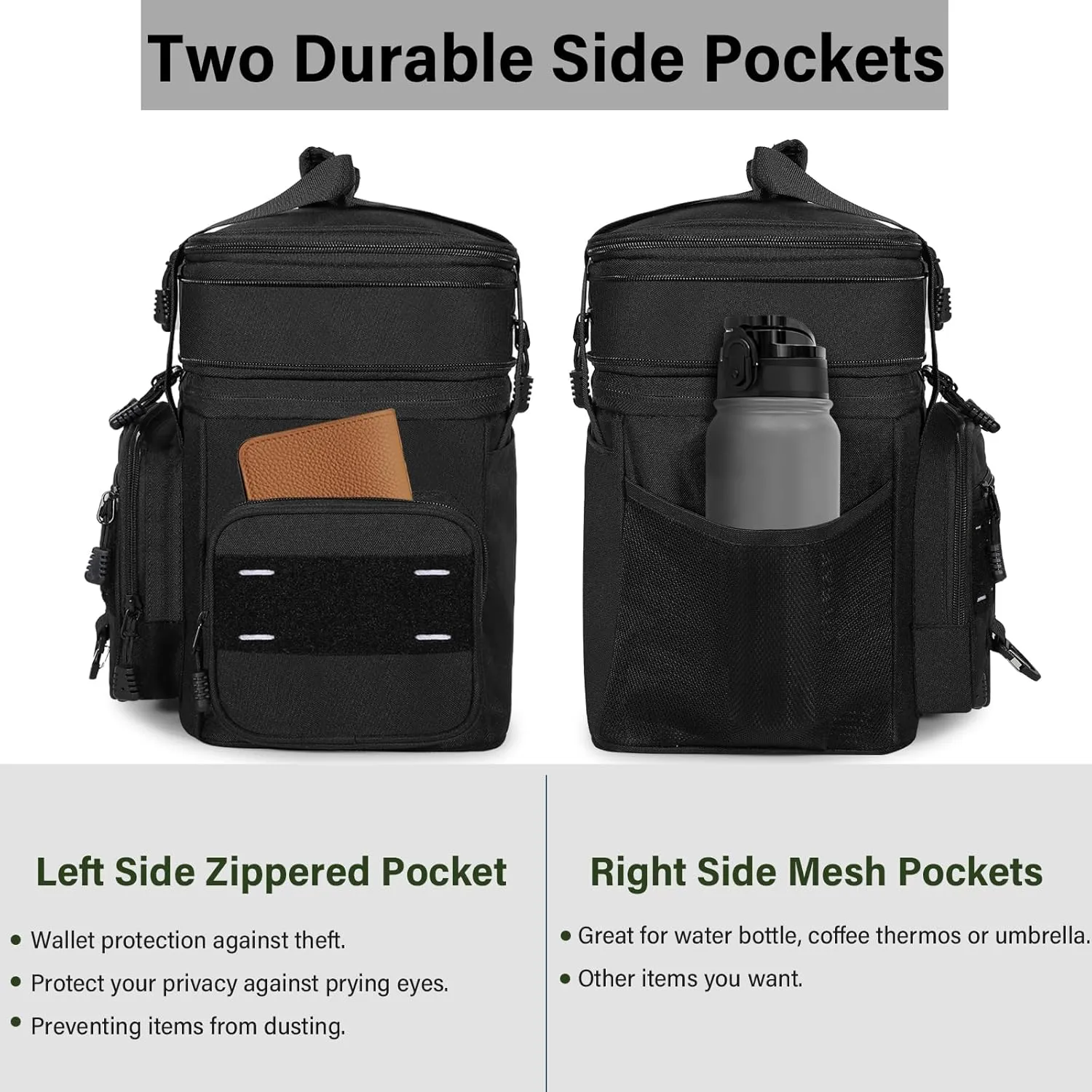 Expandable Tactical Lunch Box, Large Insulated Lunch Cooler Bag Heavy Duty Leakproof Lunch Pail for Men Adults Work Office Outdoor Picnic Trips,16L,Black
