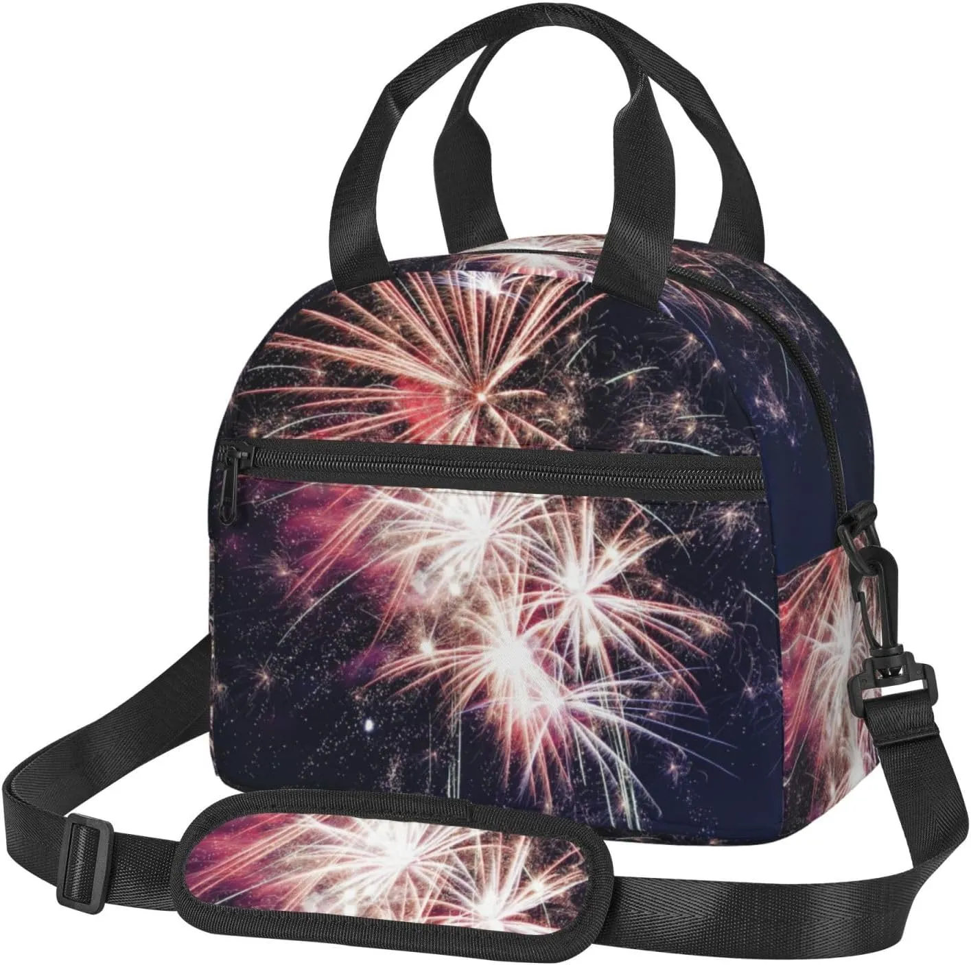 Explosion Firework Print Lunch Bag Adult Lunch Box for Women and Men with Adjustable Shoulder Adult Tote Bags