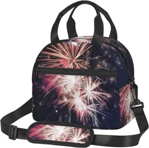 Explosion Firework Print Lunch Bag Adult Lunch Box for Women and Men with Adjustable Shoulder Adult Tote Bags