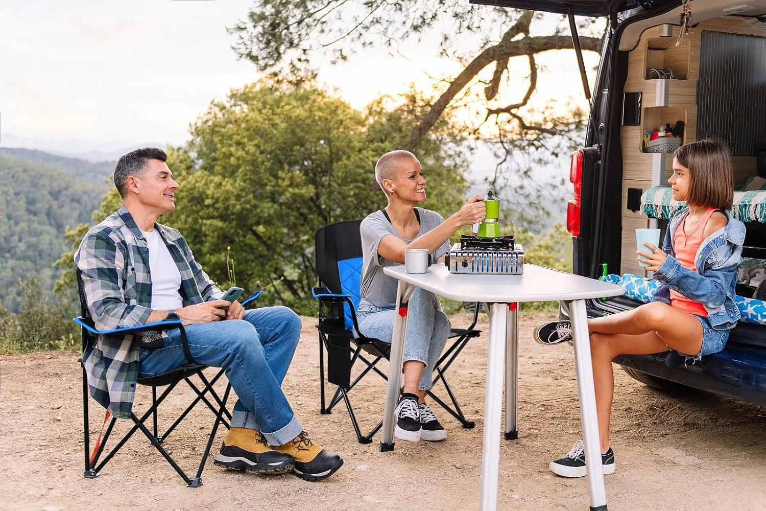 FAIR WIND 2 Pack Oversized Fully Padded Camping Chair Heavy Duty Quad Fold Arm Chair Support 350 LBS with Cup Holder, Collapsible Lumbar Back Chair Portable for Outdoor, Blue