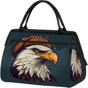 Falcon Head Hand Drawn Travel Sports Bag for Women Essentials Customized Name Carry On Duffel Gym Bag Personalized Accessories Large Tote Weekender Bag Ladies Beach Waterproof Bag