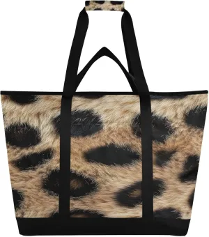 Fashion Leopard Print Reusable Insulated Lunchbox Cooler Bag, Leakproof Kitchen Grocery Bag Collapsible Portable Cooler Tote Bag for Picnic, Camping, Office, Travel