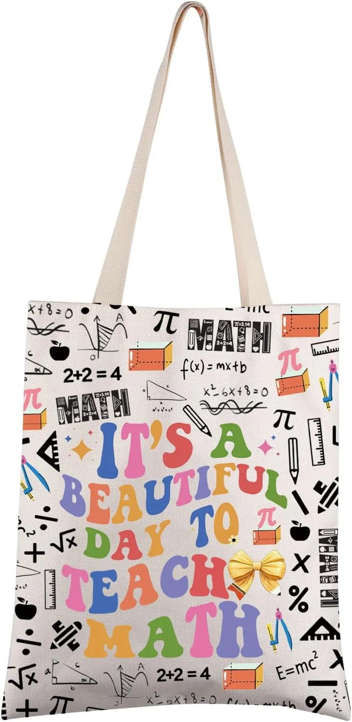 FEELMEM Bow Math Teacher Gift It's A Beautiful Day To Teach Math Tote Teacher Book Bag For Math Teacher Professor