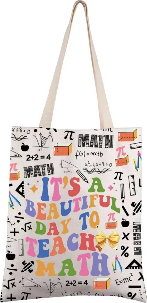 FEELMEM Bow Math Teacher Gift It's A Beautiful Day To Teach Math Tote Teacher Book Bag For Math Teacher Professor