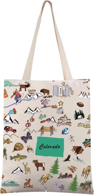 FEELMEM Colorado State Canvas Tote Bag - Travel Gift, Trip Souvenir Shoulder Bag, Merchandise