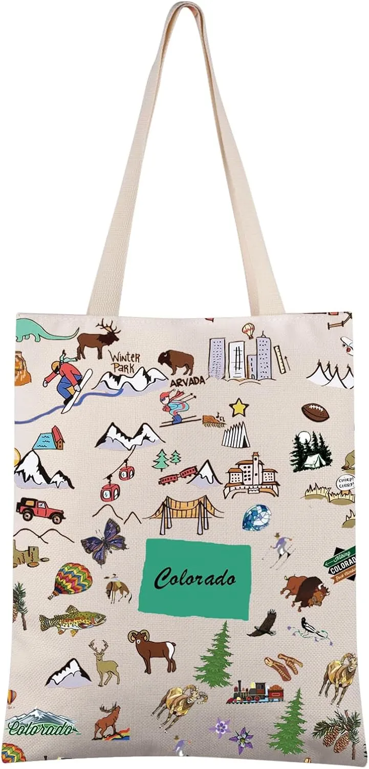 FEELMEM Colorado State Canvas Tote Bag - Travel Gift, Trip Souvenir Shoulder Bag, Merchandise