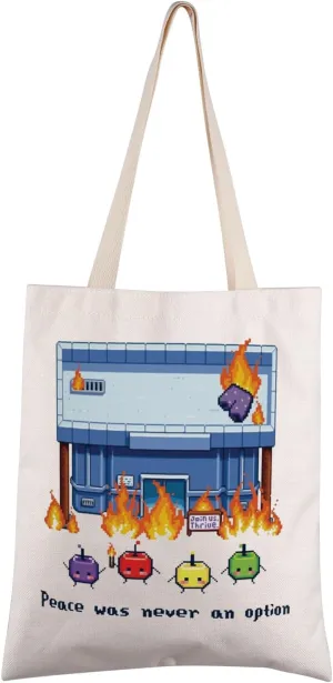 FEELMEM Game Tote Bag Peace Was Never An Option Video Game Reusable Grocery Bag Farming Adventure Gaming Gift