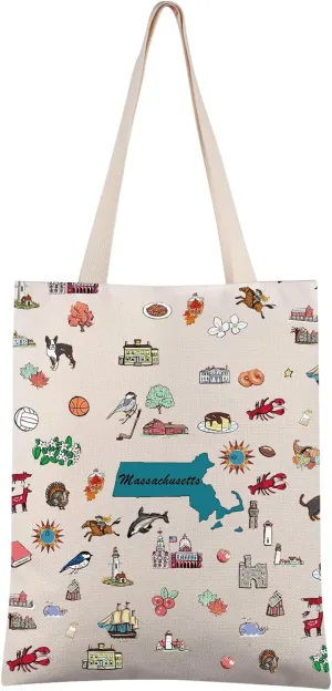 FEELMEM Massachusetts Travel Gift Massachusetts State Canvas Tote Bag Massachusetts Trip Shoulder Bag Travel Souvenir