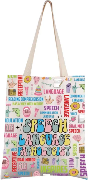 FEELMEM Speech Therapy Gifts Speech Language Pathologist Tote Bag SLP Appreciation Gift Speech Teacher Tote Book Bag
