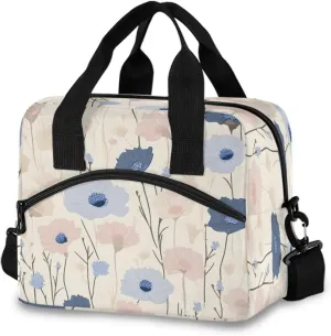 Field Flowers Pattern Lunch Box for Men Women Adults Insulated Lunch Bag Cooler Bag with Adjustable Shoulder Strap for Work Picnic Travel46