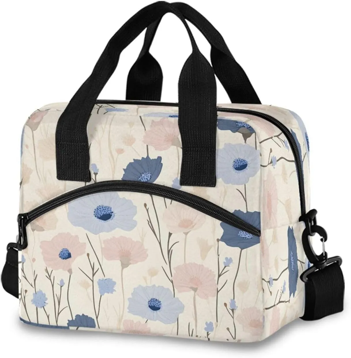 Field Flowers Pattern Lunch Box for Men Women Adults Insulated Lunch Bag Cooler Bag with Adjustable Shoulder Strap for Work Picnic Travel46