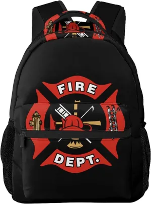 Firefighter Fire DEPT. Logo Rescue Pattern Casual School Backpack Bag, Laptop Hiking Travel Shoulder Daypack College Bookbag for Men Woman Girls Boys Teens
