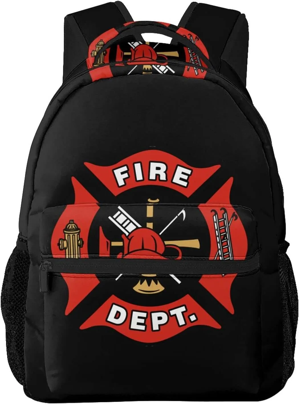 Firefighter Fire DEPT. Logo Rescue Pattern Casual School Backpack Bag, Laptop Hiking Travel Shoulder Daypack College Bookbag for Men Woman Girls Boys Teens