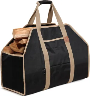 Firewood Carrier with Handles - Large Log Carrier for Firewood, Heavy Duty Wood Carrier for Firewood, Waterproof Firewood Carriers Tote Bag, Large Capacity, Wood Stove Accessories, Black