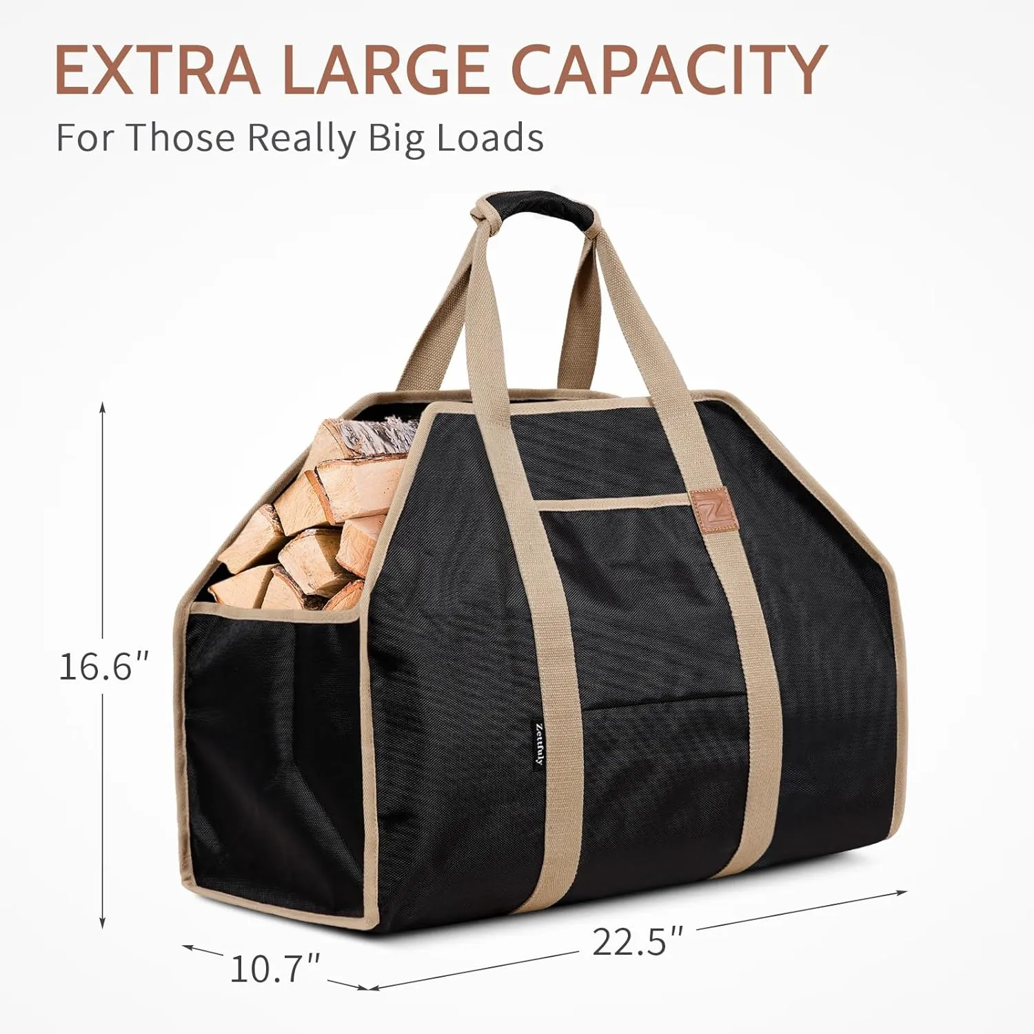 Firewood Carrier with Handles - Large Log Carrier for Firewood, Heavy Duty Wood Carrier for Firewood, Waterproof Firewood Carriers Tote Bag, Large Capacity, Wood Stove Accessories, Black