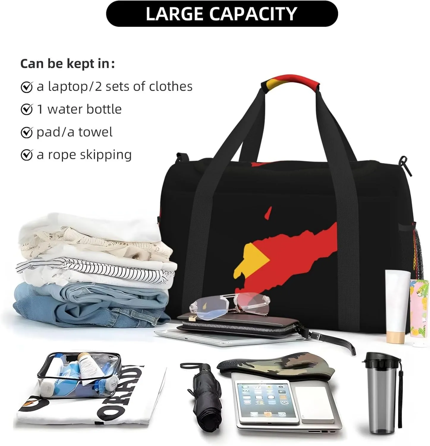Flag Map Of East Timor Travel Duffel Bag Large Foldable Waterproof Overnight Bag For Beach Swim Bags Pool Sports Gym
