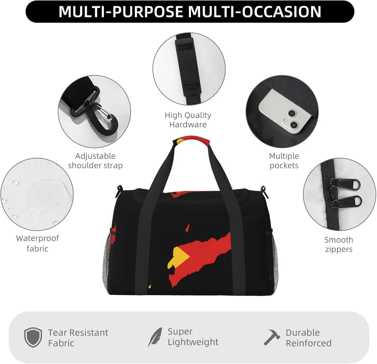 Flag Map Of East Timor Travel Duffel Bag Large Foldable Waterproof Overnight Bag For Beach Swim Bags Pool Sports Gym