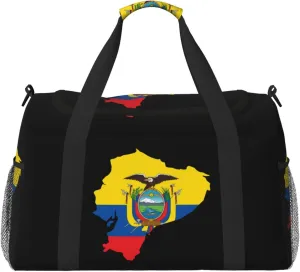 Flag Map Of Ecuador Travel Duffel Bag Large Foldable Waterproof Overnight Bag For Beach Swim Bags Pool Sports Gym
