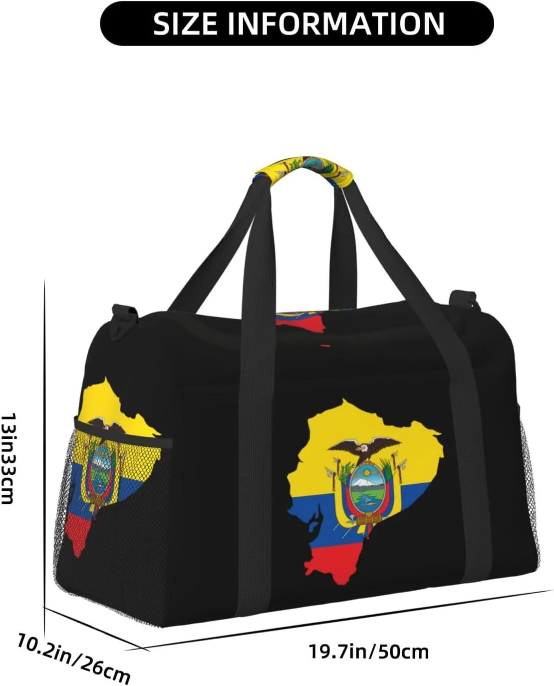 Flag Map Of Ecuador Travel Duffel Bag Large Foldable Waterproof Overnight Bag For Beach Swim Bags Pool Sports Gym