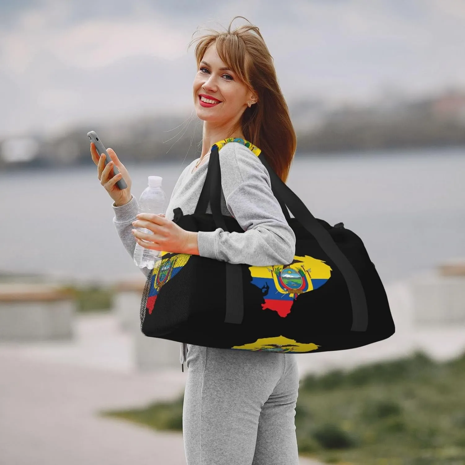 Flag Map Of Ecuador Travel Duffel Bag Large Foldable Waterproof Overnight Bag For Beach Swim Bags Pool Sports Gym