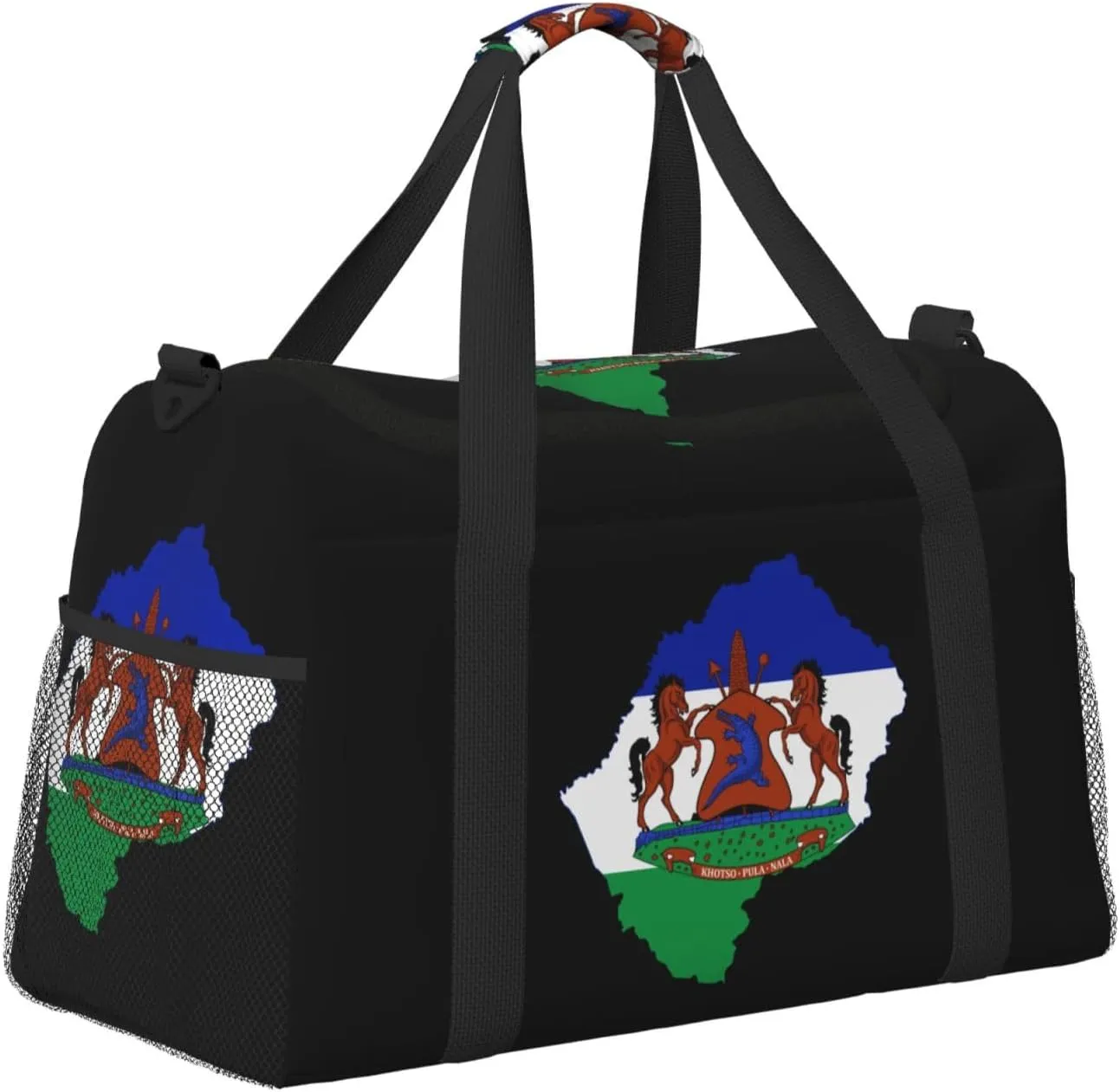 Flag Map Of Lesotho Travel Duffel Bag Large Foldable Waterproof Overnight Bag For Beach Swim Bags Pool Sports Gym