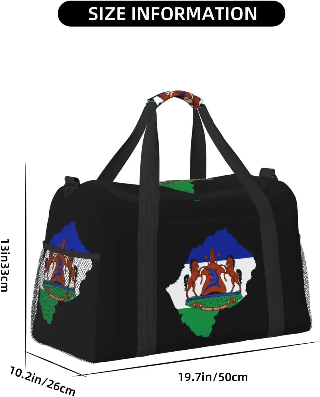 Flag Map Of Lesotho Travel Duffel Bag Large Foldable Waterproof Overnight Bag For Beach Swim Bags Pool Sports Gym