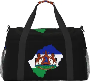 Flag Map Of Lesotho Travel Duffel Bag Large Foldable Waterproof Overnight Bag For Beach Swim Bags Pool Sports Gym
